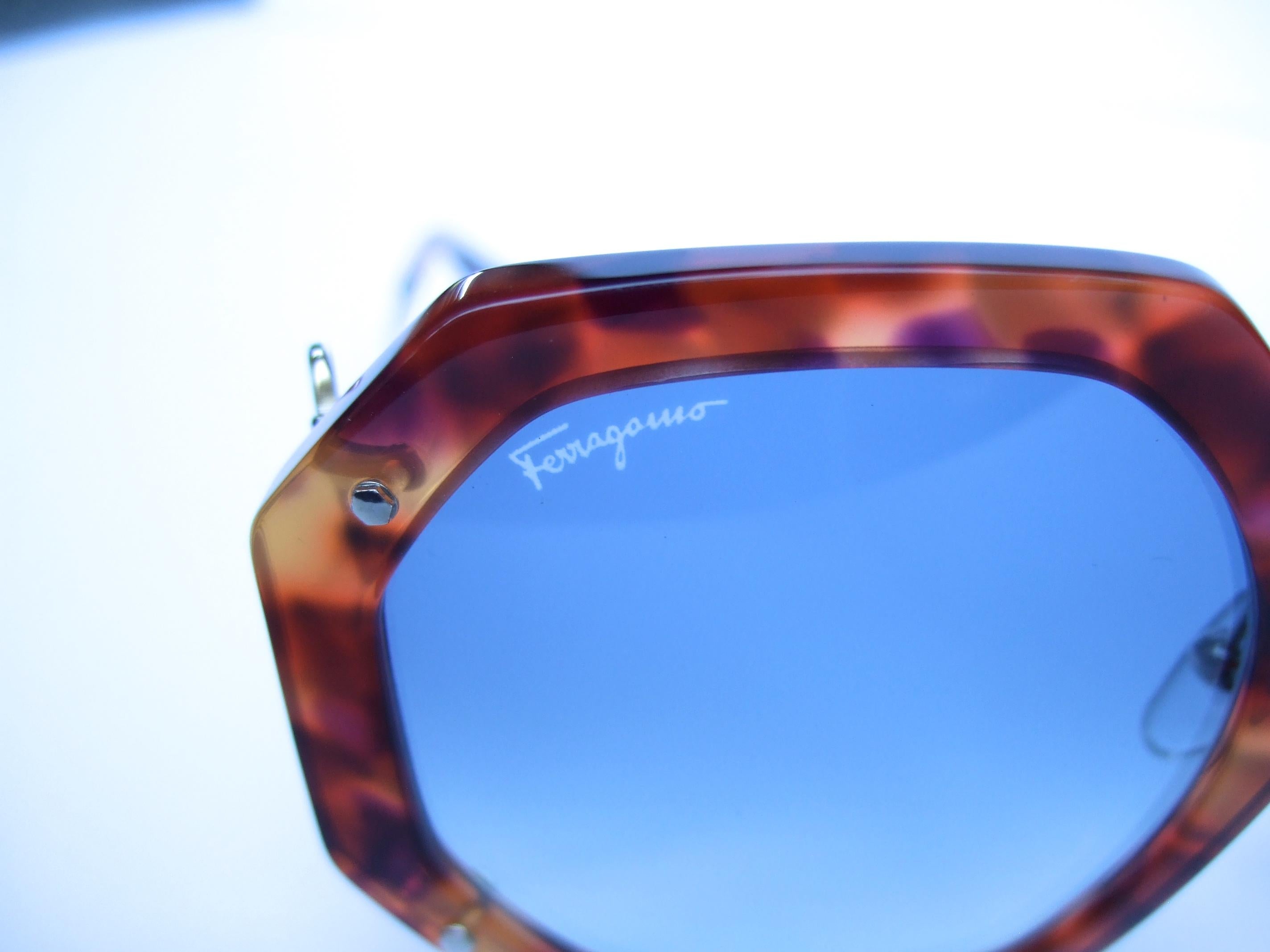 Blue Salvatore Ferragamo Italian Women's Tortoise Shell Sunglasses in Box c 21st c  For Sale