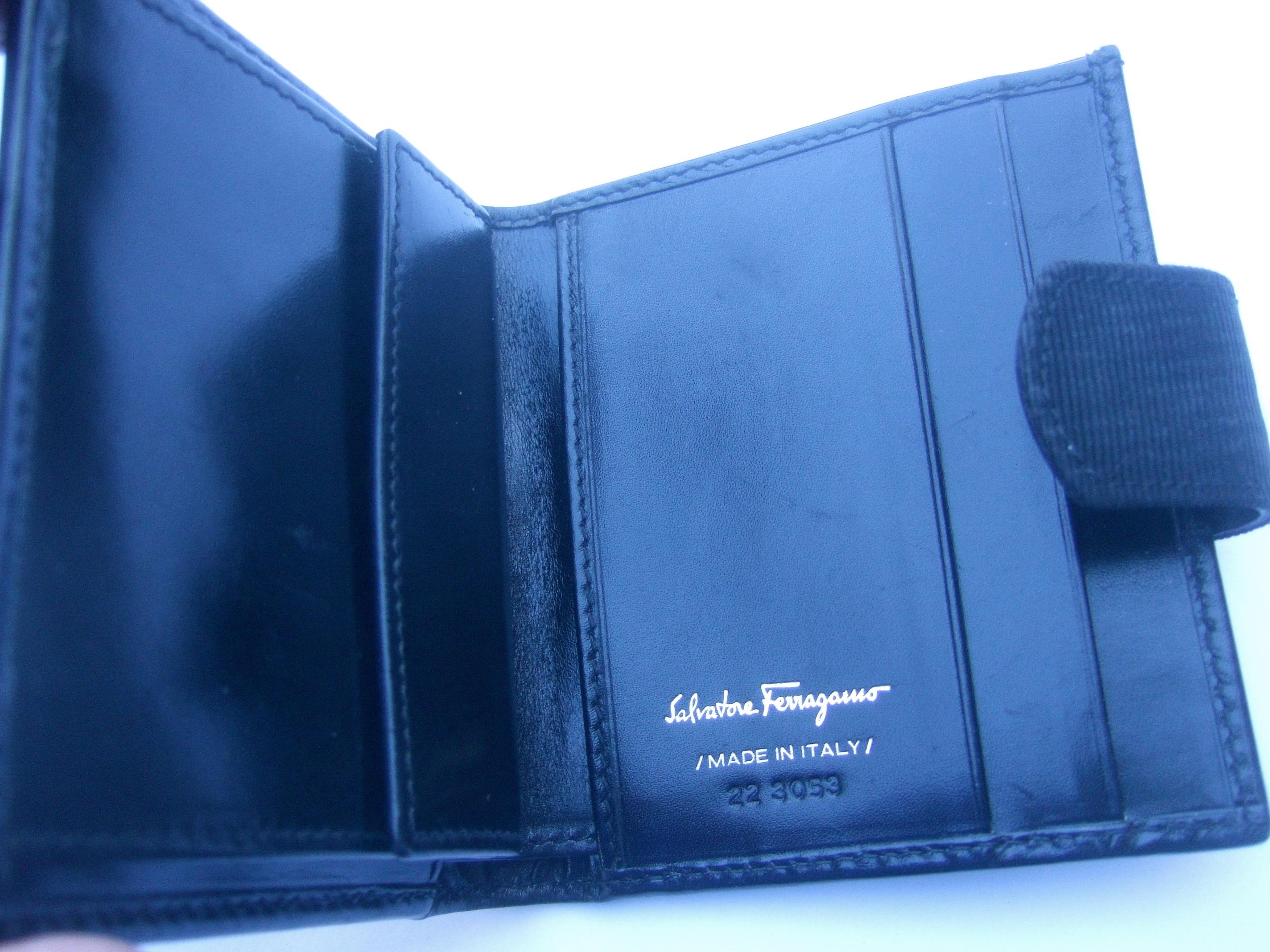 Salvatore Ferragamo Italy Black Leather Ribbon Trim Wallet in Box c 1990s 3