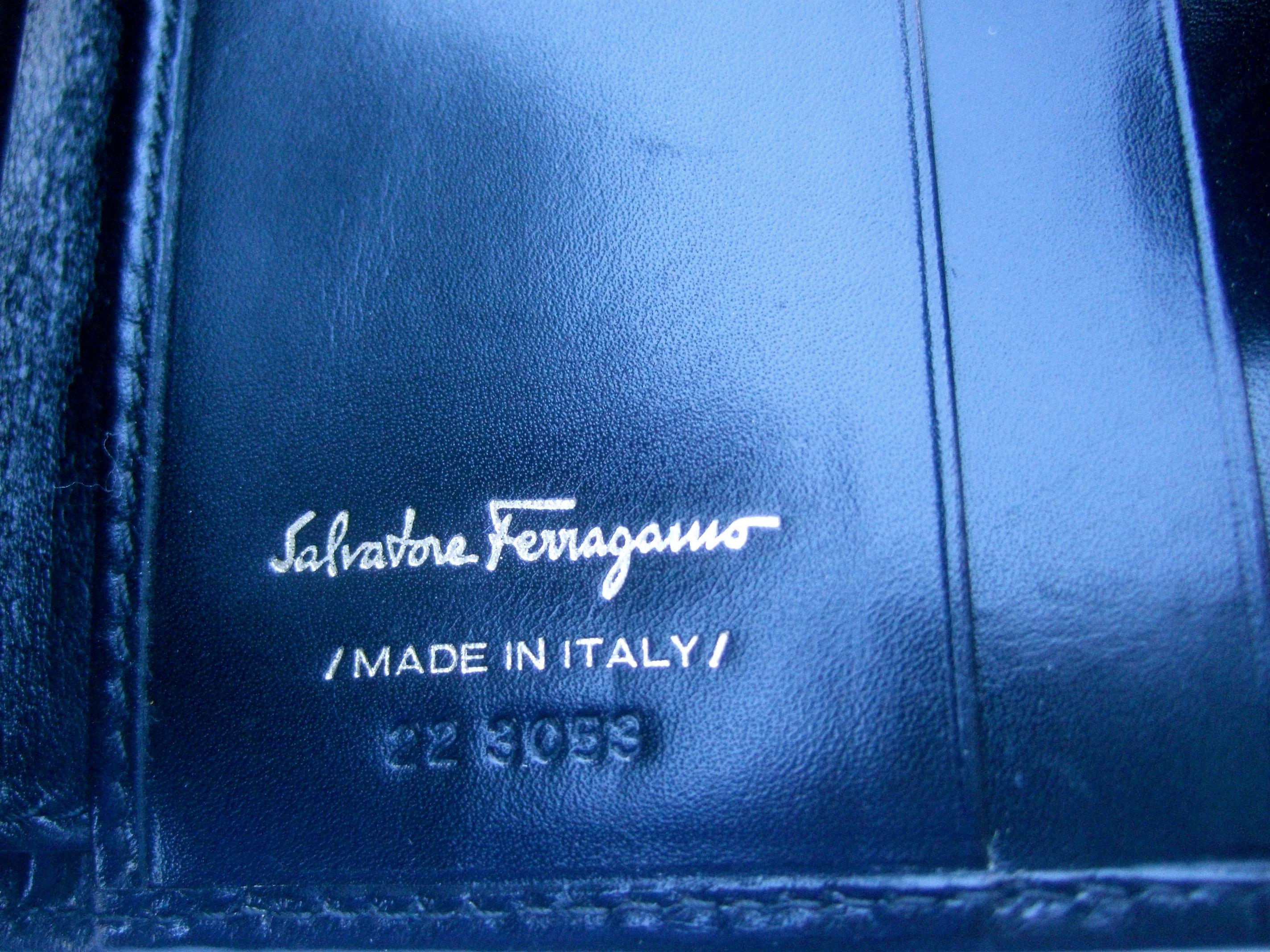 Salvatore Ferragamo Italy Black Leather Ribbon Trim Wallet in Box c 1990s 4