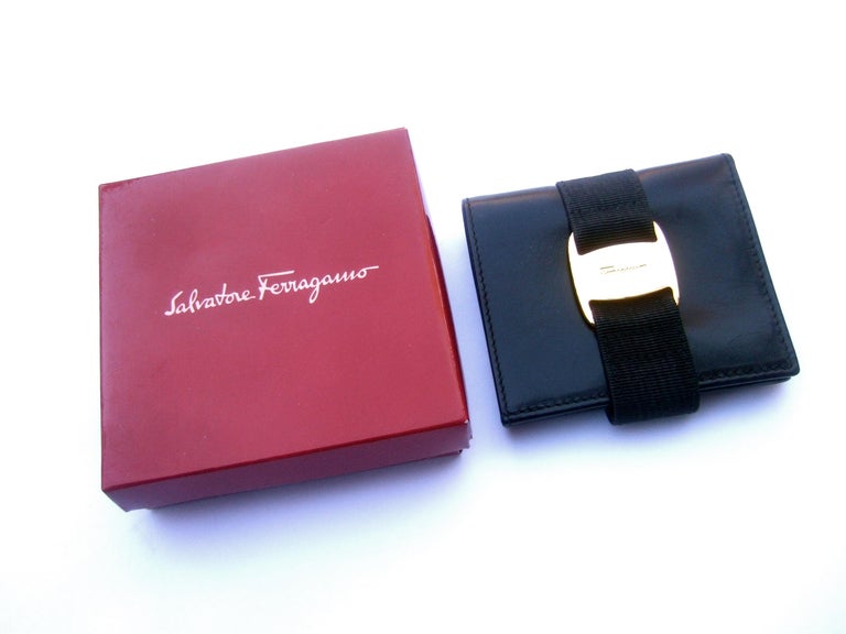 Salvatore Ferragamo Italy Black Leather Ribbon Trim Wallet in Box c 1990s  For Sale at 1stDibs