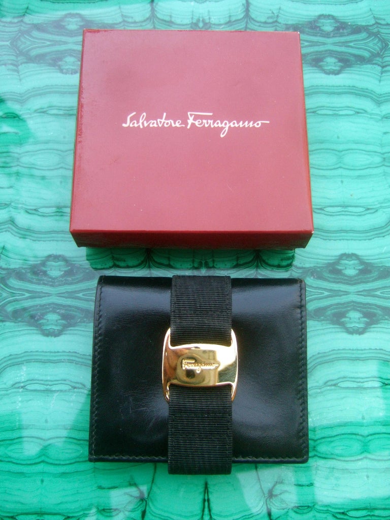 Salvatore Ferragamo Italy Black Leather Ribbon Trim Wallet in Box c ...