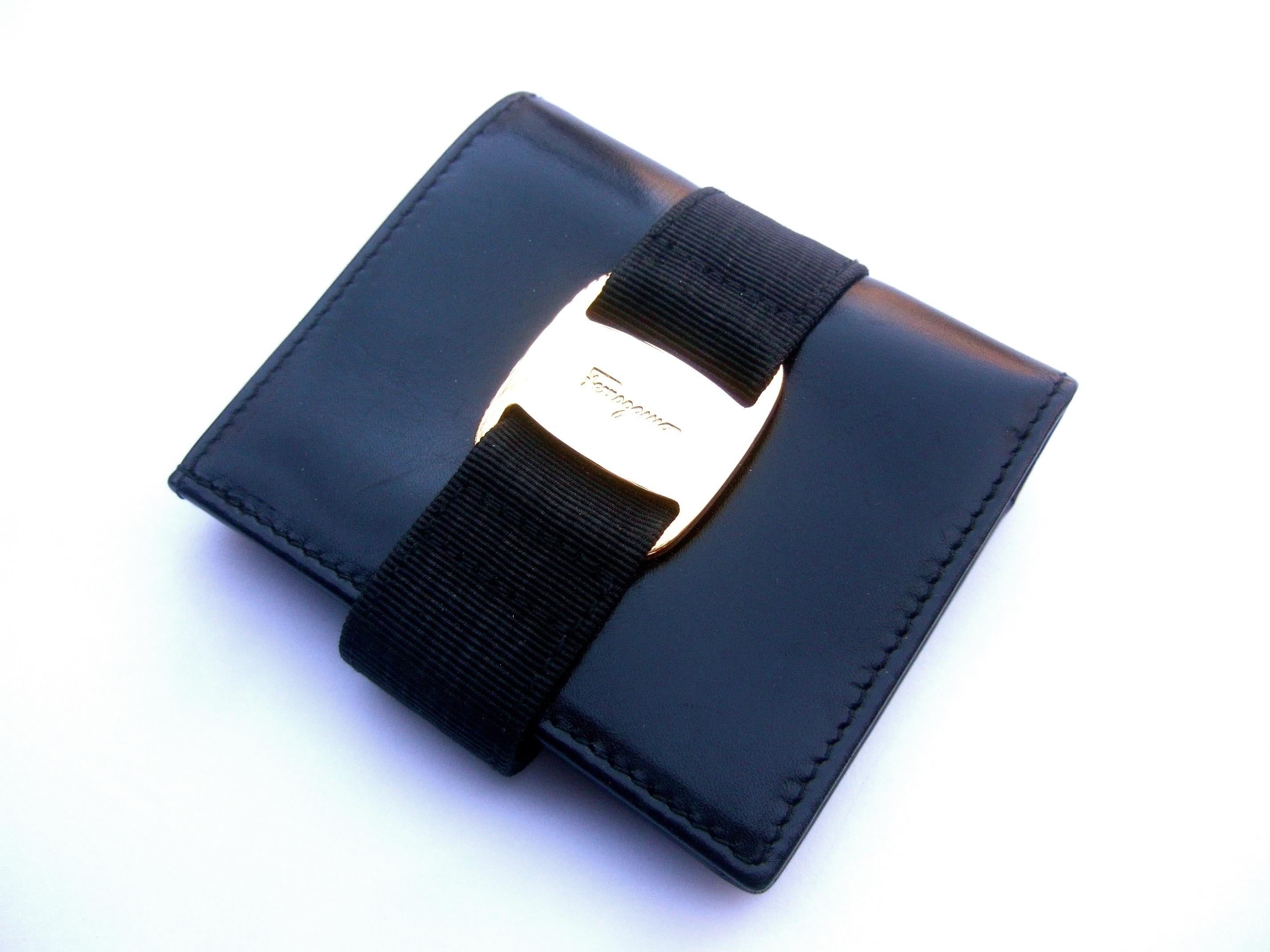 Salvatore Ferragamo Italy Black Leather Ribbon Trim Wallet in Box c 1990s In Good Condition In University City, MO