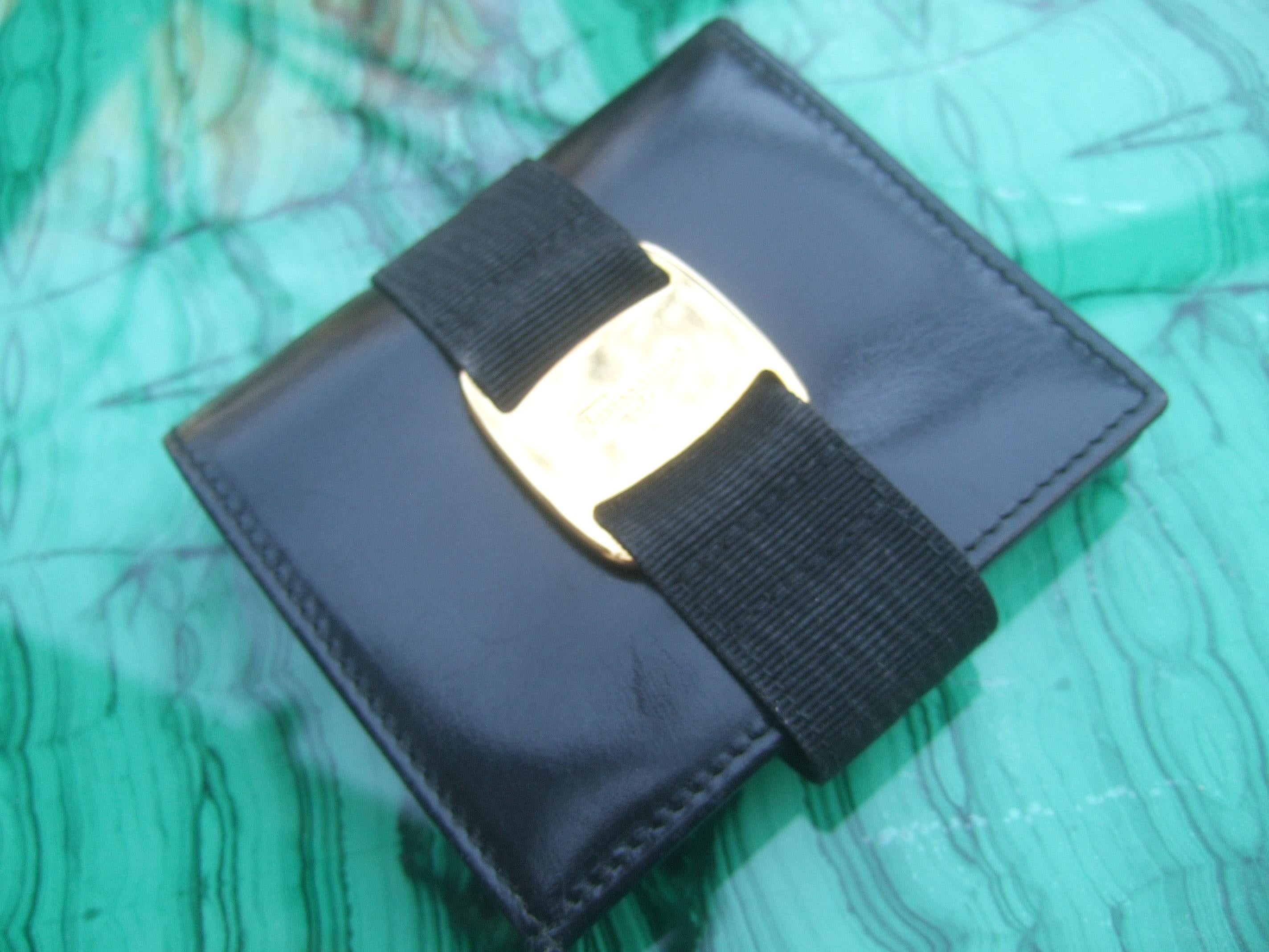 Women's Salvatore Ferragamo Italy Black Leather Ribbon Trim Wallet in Box c 1990s