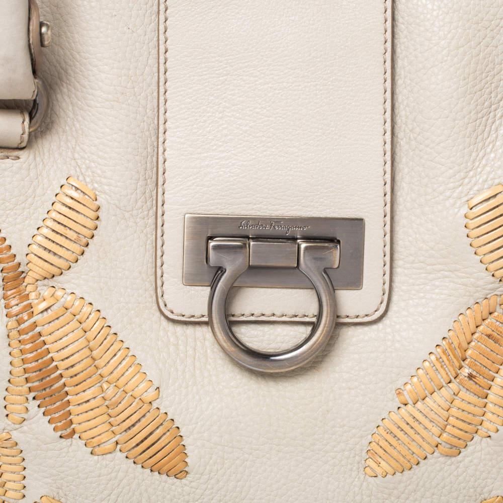 Women's Salvatore Ferragamo Ivory Embroidered Leather Sofia Satchel