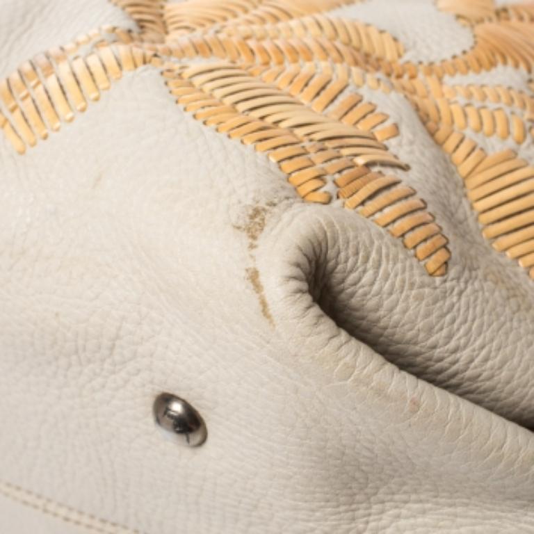 Salvatore Ferragamo Ivory Embroidered Leather Sofia Satchel For Sale 1