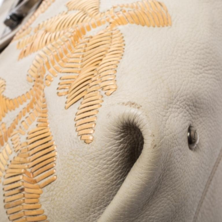 Salvatore Ferragamo Ivory Embroidered Leather Sofia Satchel For Sale 2
