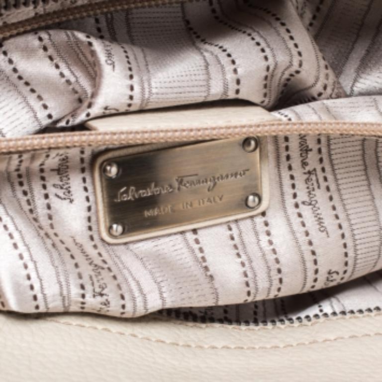 Salvatore Ferragamo Ivory Embroidered Leather Sofia Satchel For Sale 4
