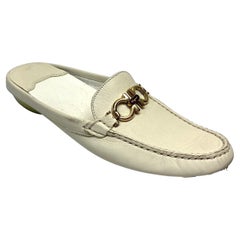 Salvatore Ferragamo Ivory Leather Driving Mule - Size 6.5