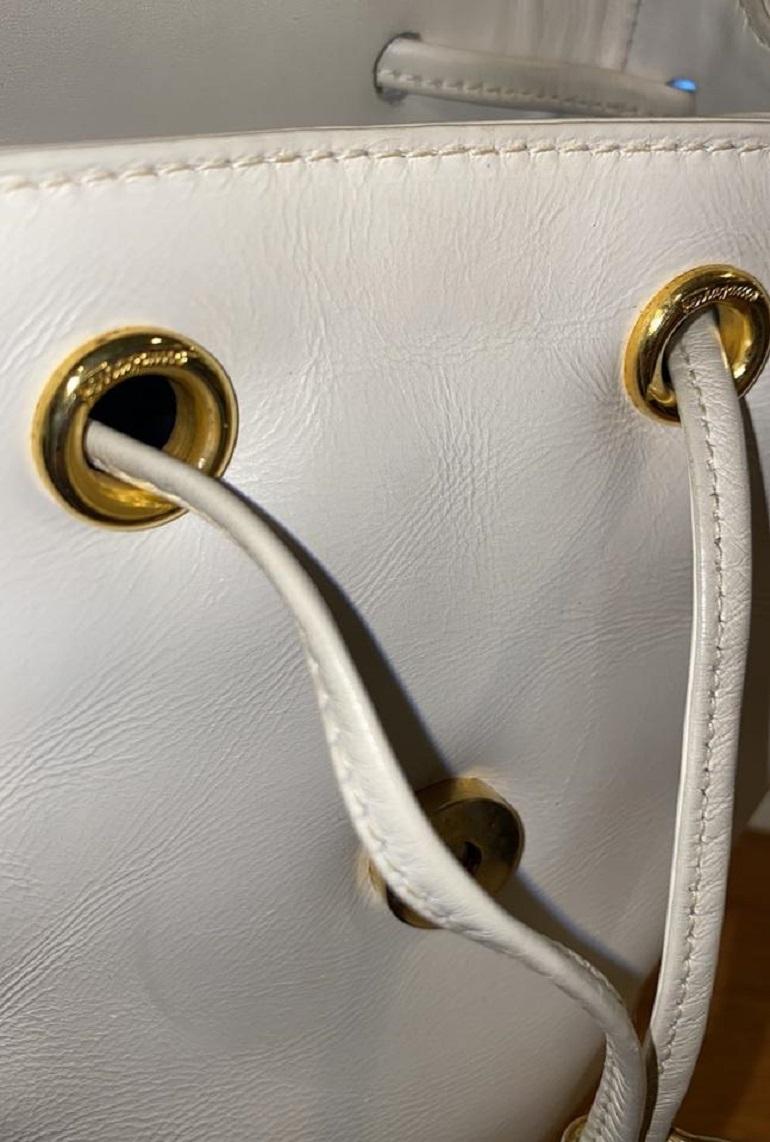 Women's Salvatore Ferragamo Ivory Leather Gold Gancini Logo Mini Backpack 860724