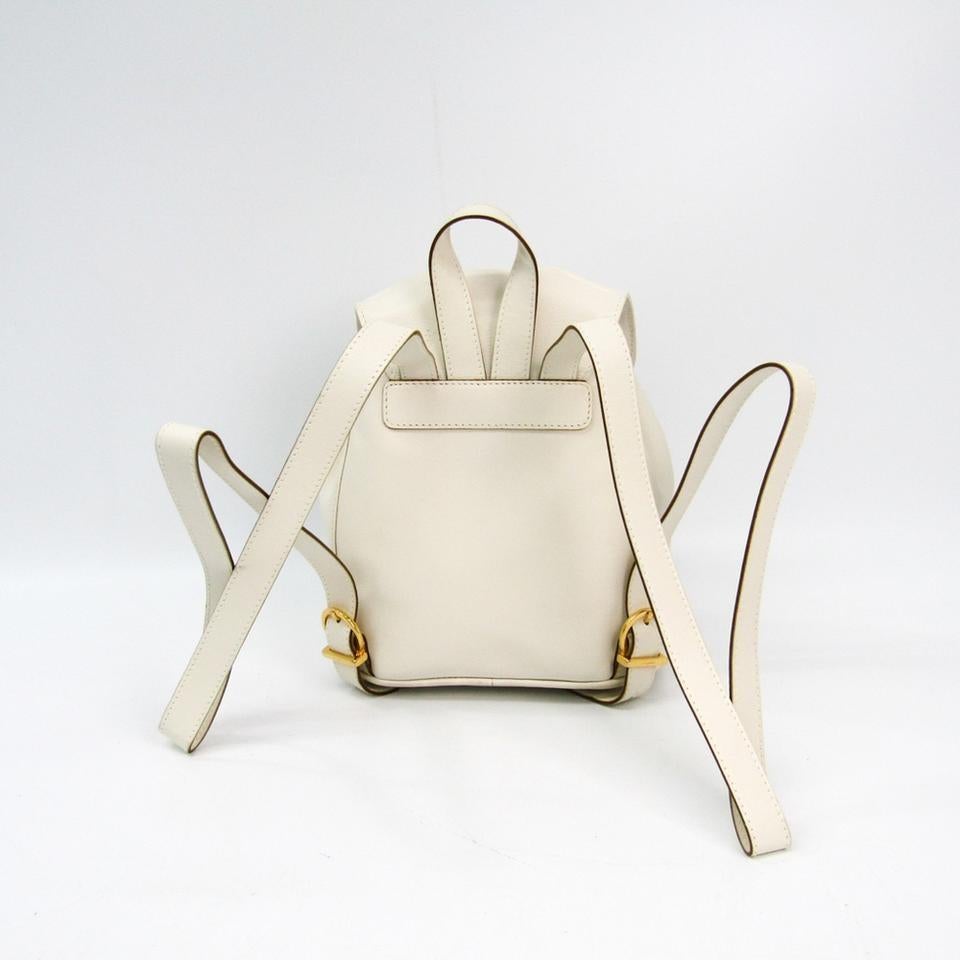 Salvatore Ferragamo Ivory Leather Gold Gancini Logo Mini Backpack 860724 1