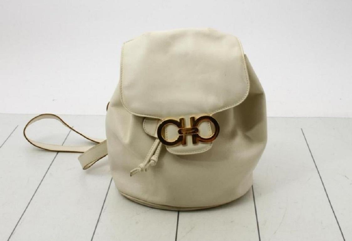 Salvatore Ferragamo Ivory Leather Gold Gancini Logo Mini Backpack 860724 3