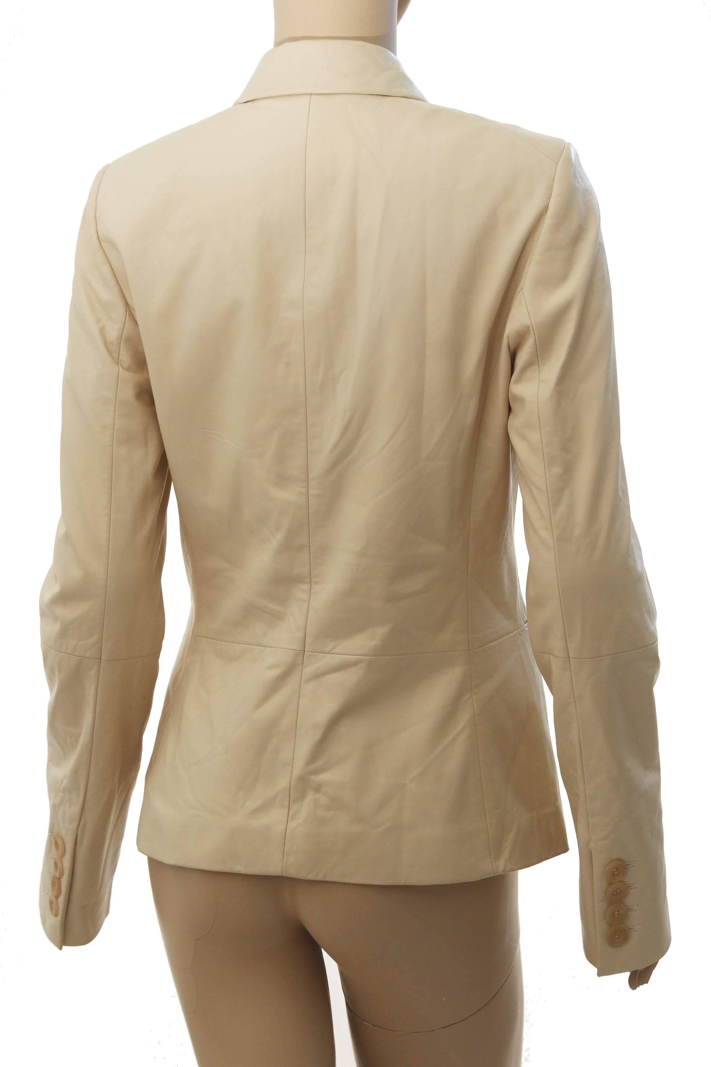 Salvatore Ferragamo Jacket Soft Leather Vanilla Cream Blazer Size 44 Italy In Good Condition For Sale In Port Saint Lucie, FL