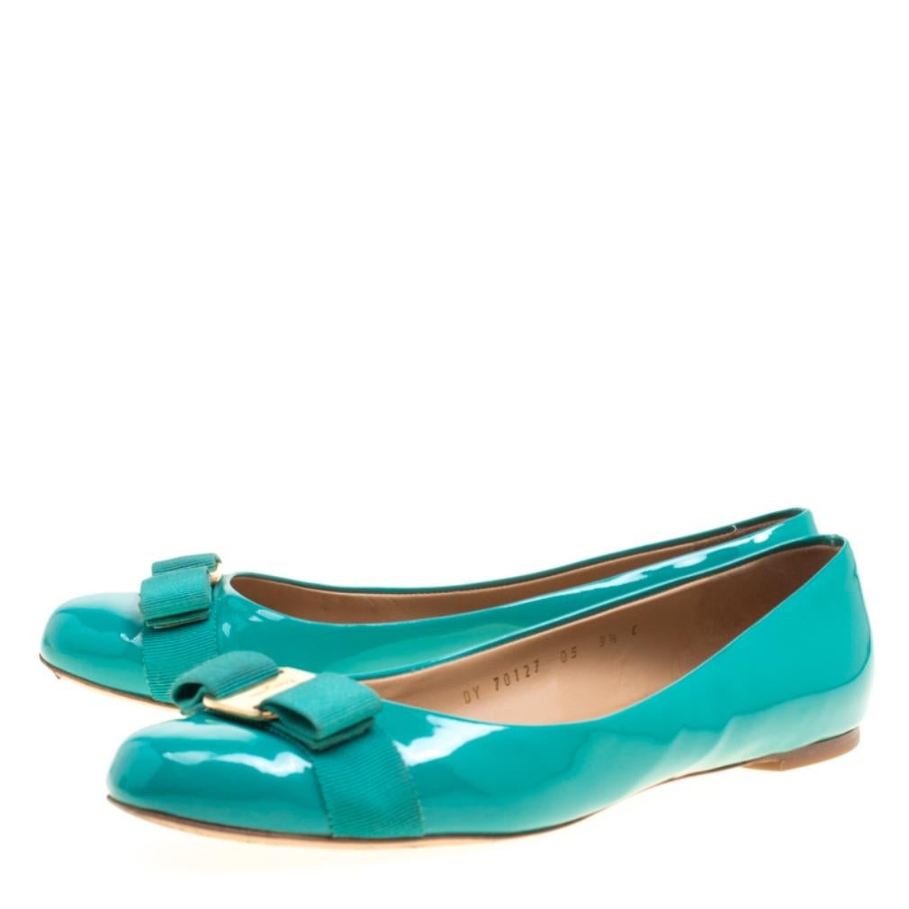 green patent leather flats