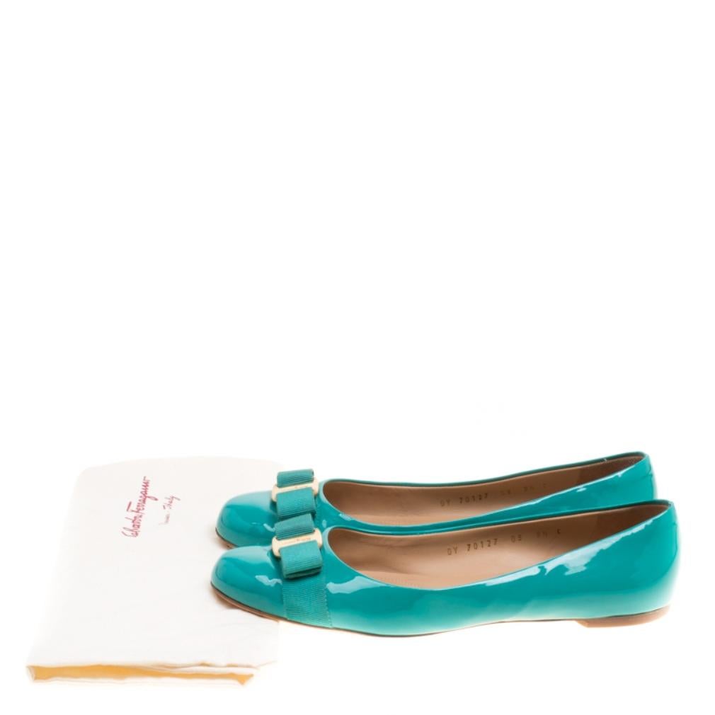 Salvatore Ferragamo Jade Green Patent Leather Varina Ballet Flats Size 40 2