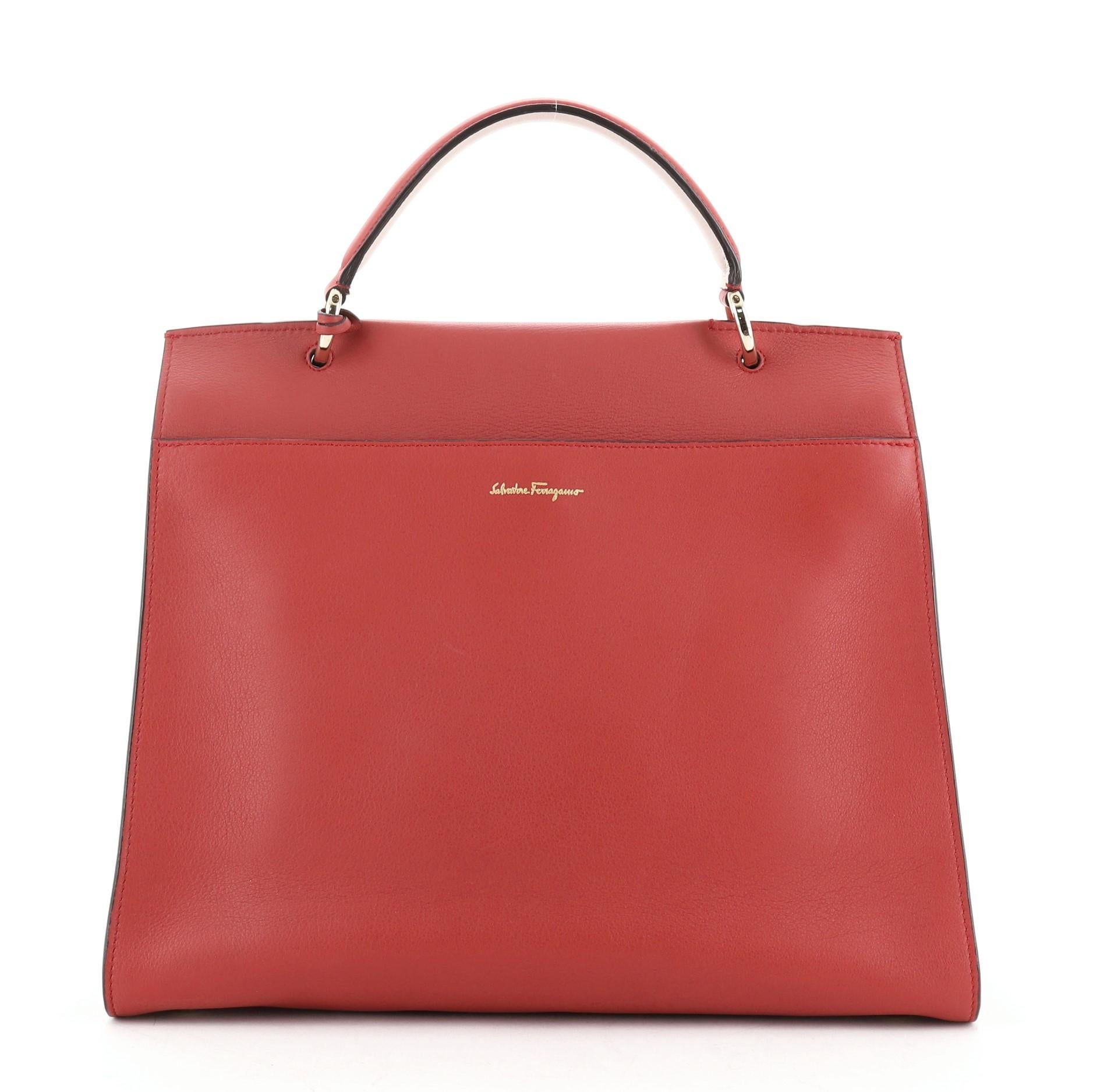 Orange Salvatore Ferragamo Jet Set Top Handle Bag Leather Large Red