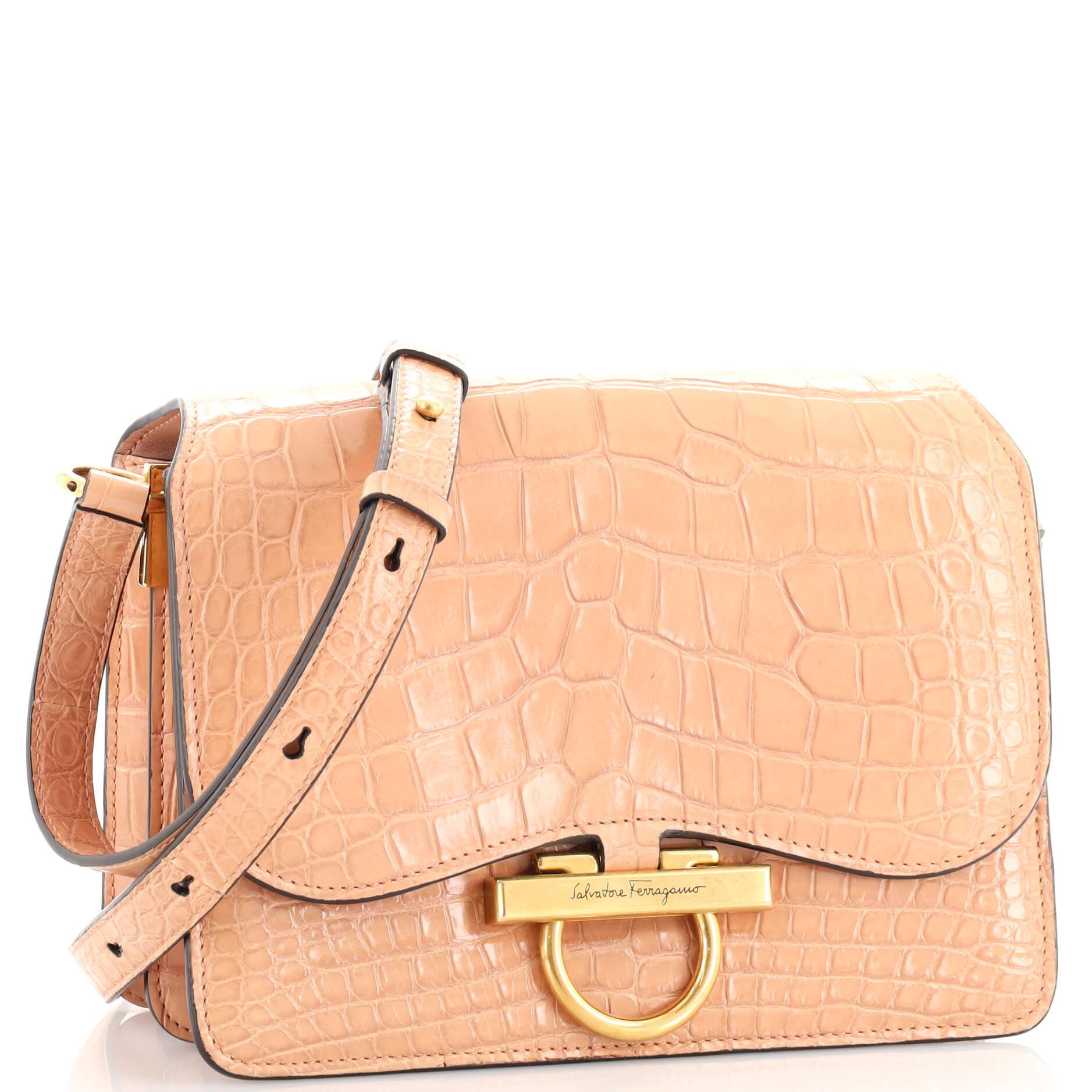 Salvatore Ferragamo Joanne Shoulder Bag Crocodile Medium In Good Condition For Sale In NY, NY