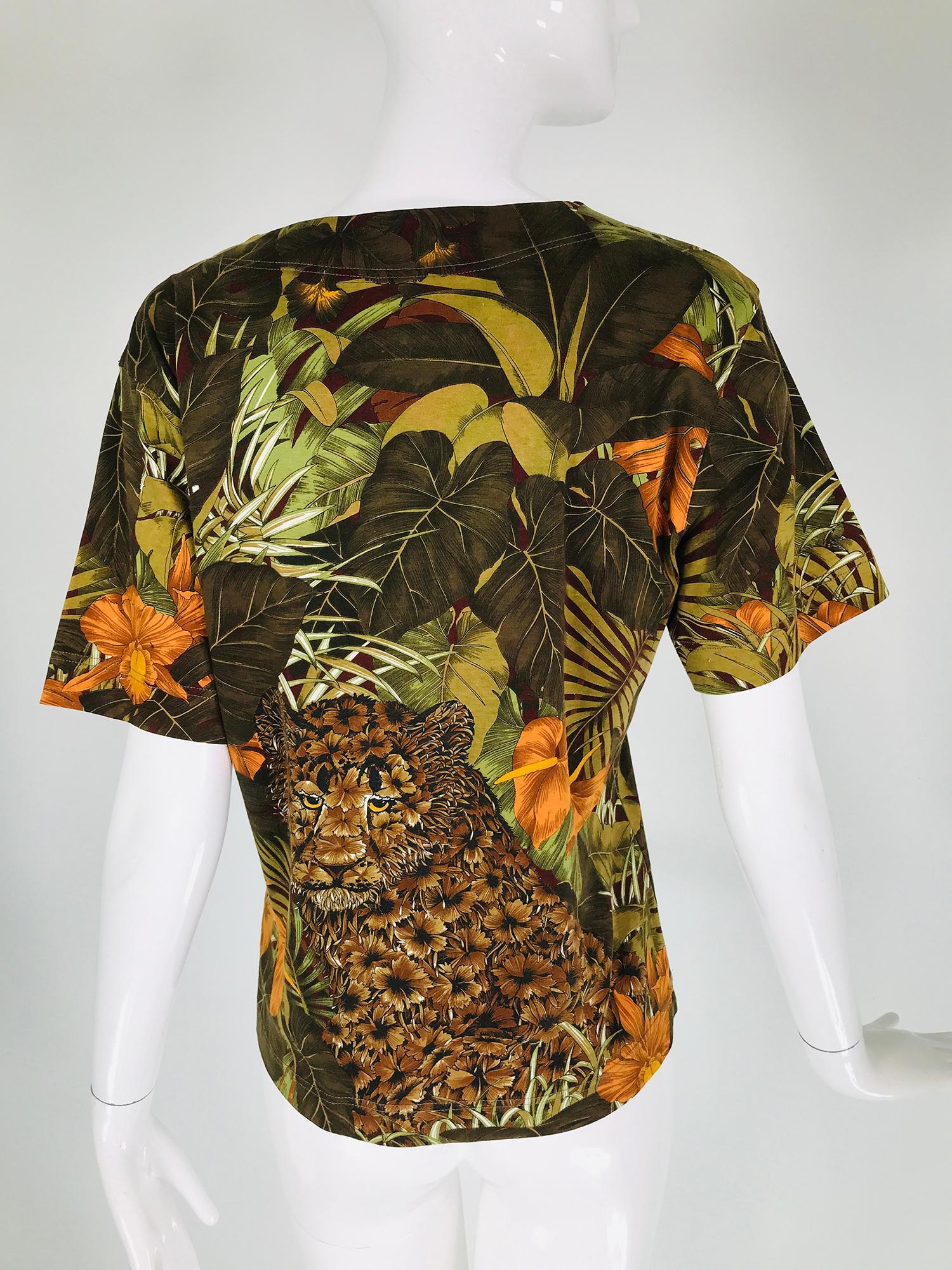 Women's Salvatore Ferragamo Jungle Cats Cotton Knit Short Sleeve Shirt 