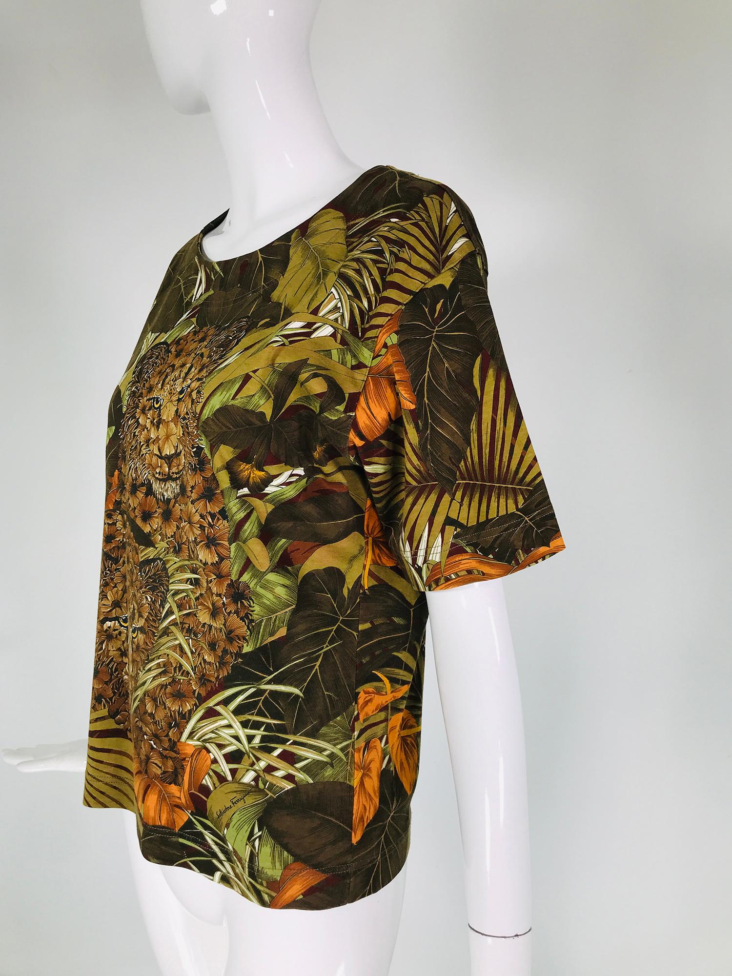 Salvatore Ferragamo Jungle Cats Cotton Knit Short Sleeve Shirt  3