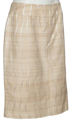 SALVATORE FERRAGAMO Knee Length Skirt Cream Iridescent Zipper Straight US14 I48