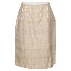 SALVATORE FERRAGAMO Knee Length Skirt Cream Iridescent Zipper Straight US14 I48