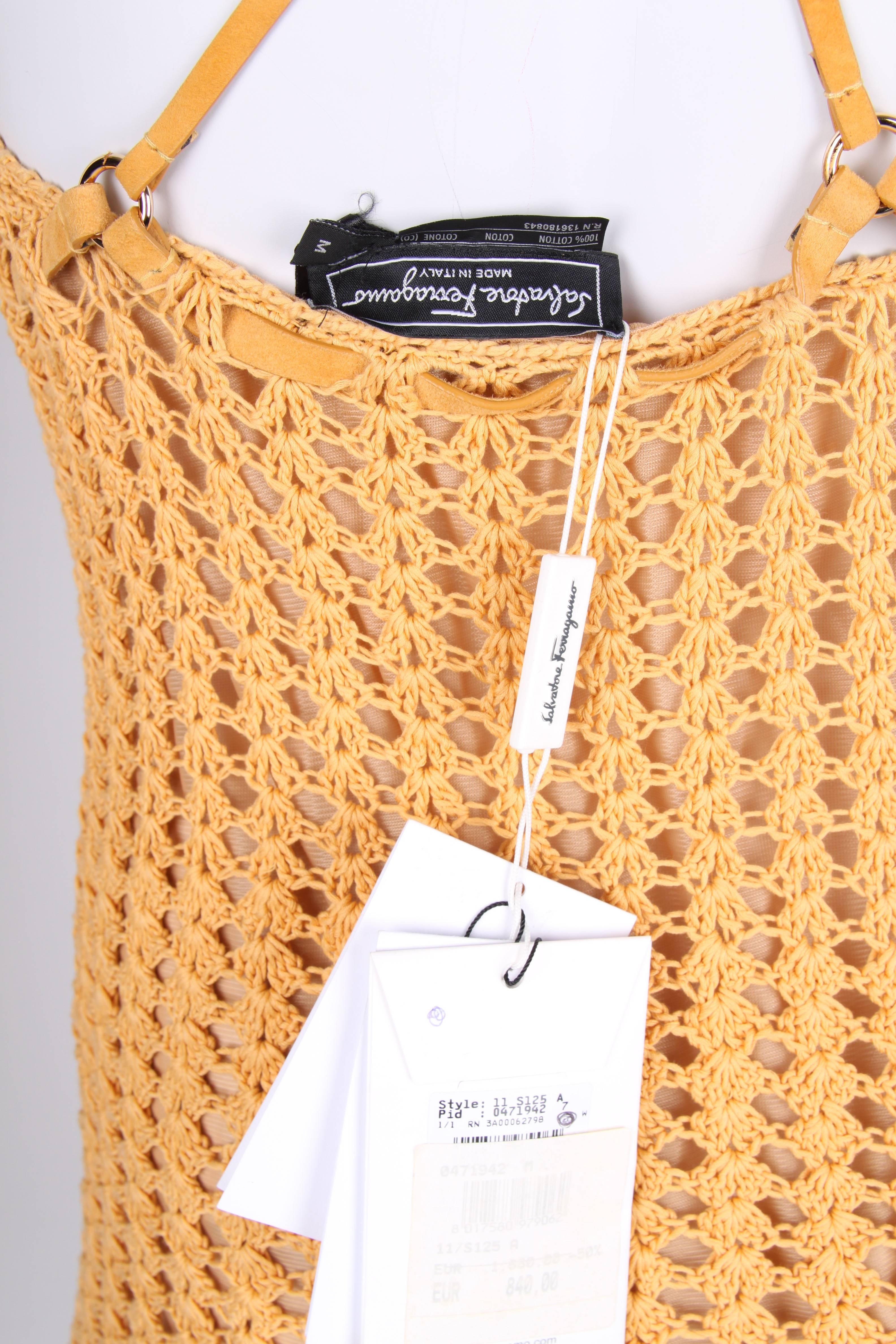 Orange Salvatore Ferragamo Knitted Cotton Dress - mustard For Sale