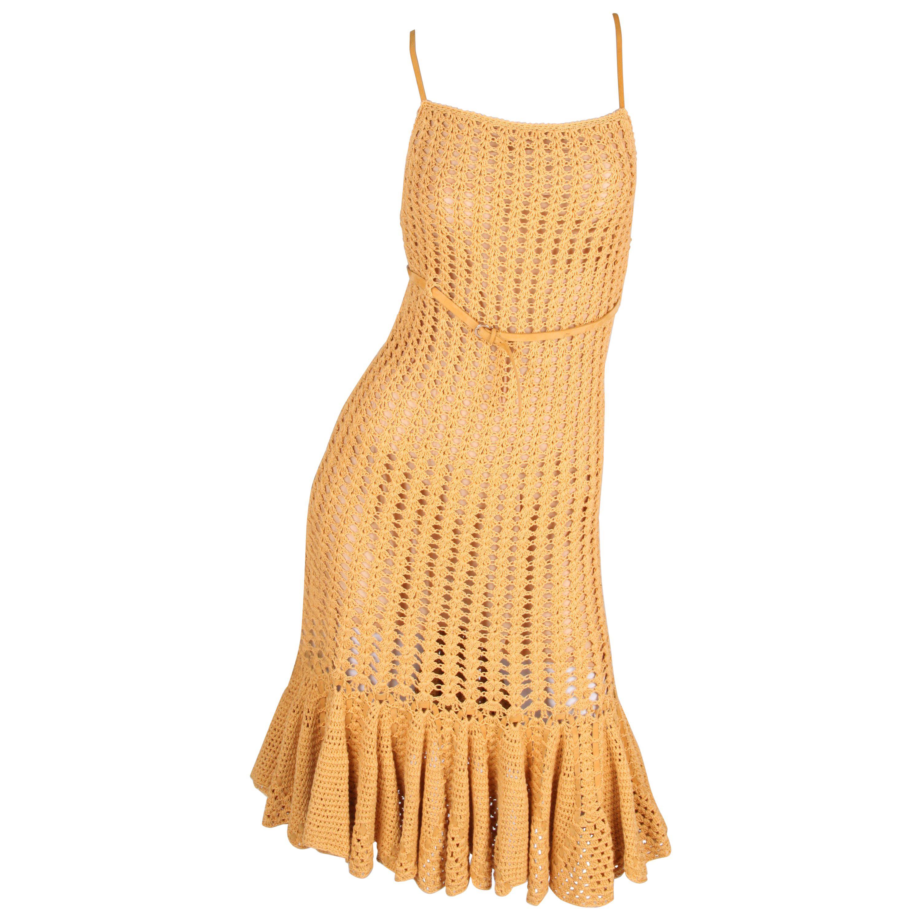 Salvatore Ferragamo Knitted Cotton Dress - mustard For Sale