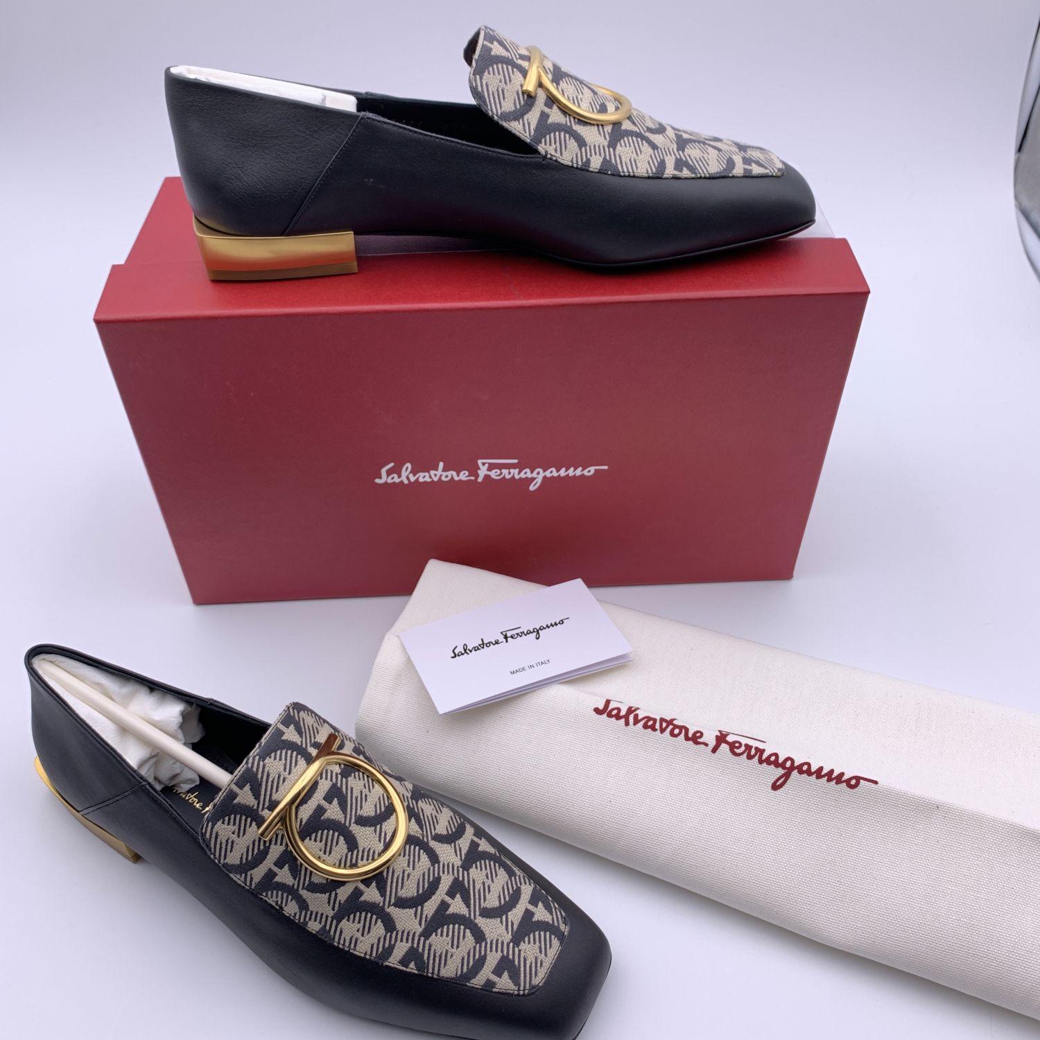 Black Salvatore Ferragamo Leather Gancini Lana T1 Loafers Size 8.5C 39C