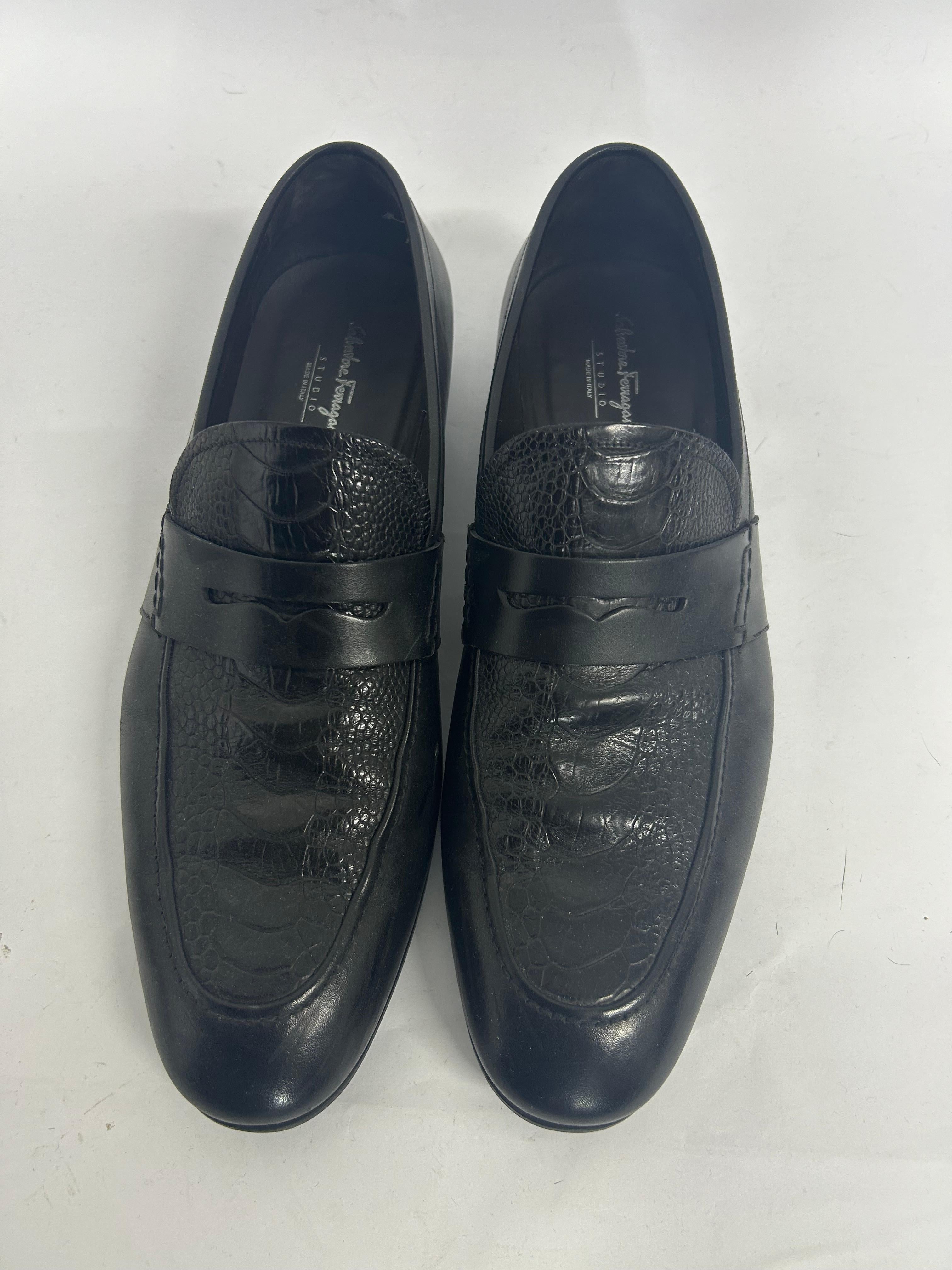 Black Salvatore Ferragamo Leather Penny Loafers Size 11