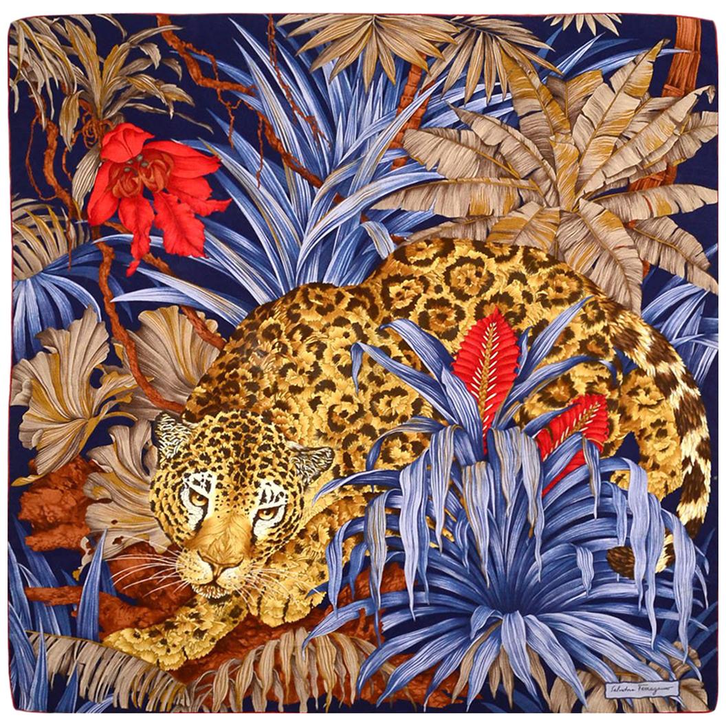 Salvatore Ferragamo Leopard Jungle Scene Silk Scarf 34