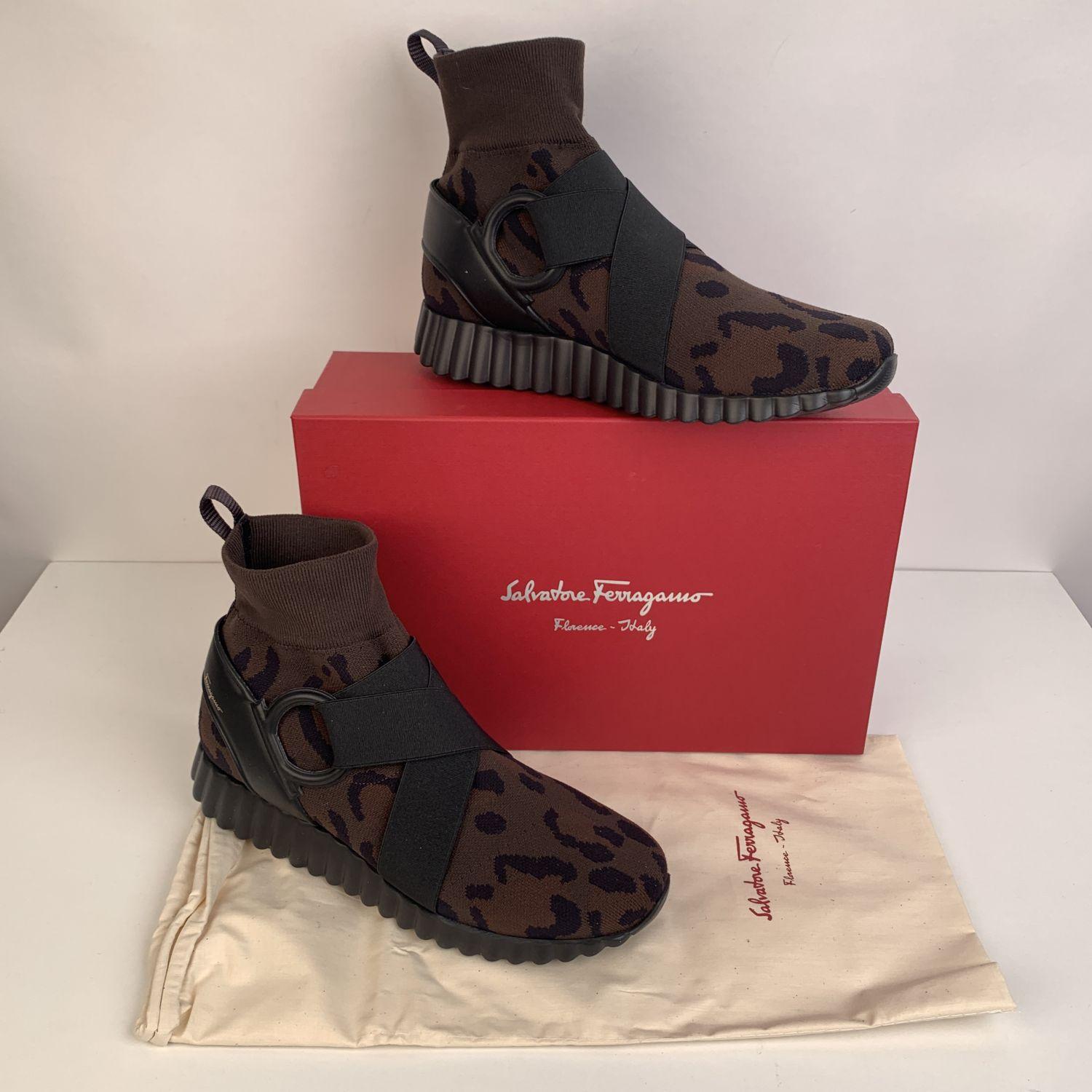 Salvatore Ferragamo Leopard Noto Sock Sneakers Shoes Size 9C 39.5C In New Condition In Rome, Rome