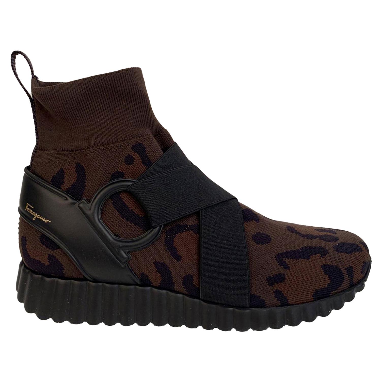 Salvatore Ferragamo Leopard Noto Sock Sneakers Shoes Size 9C 39.5C