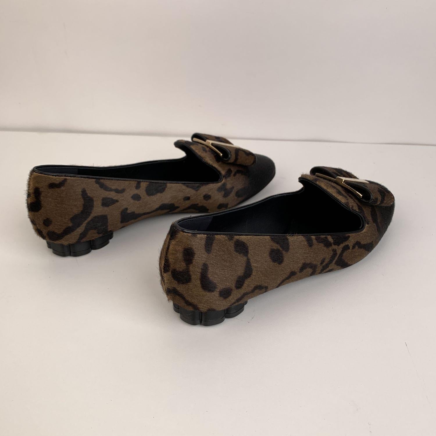 Salvatore Ferragamo Leopard Pony Hair Sarno Ballet Flat Size 8C 38.5C In New Condition In Rome, Rome