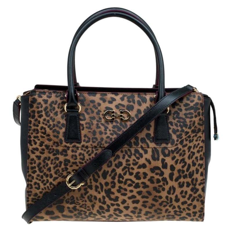 Salvatore Ferragamo Leopard Print Textured Leather Large Beky Tote For ...