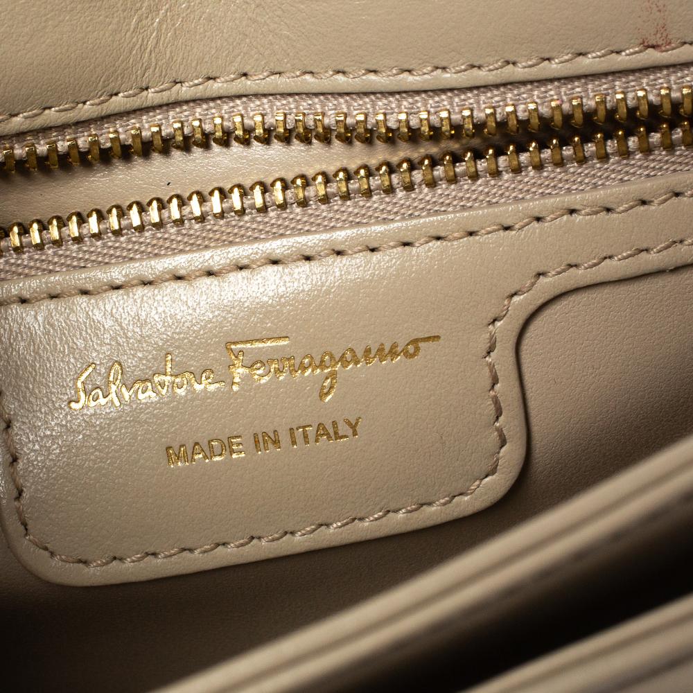 Salvatore Ferragamo Light Beige Leather Quilted Gancini Flap Shoulder Bag 3