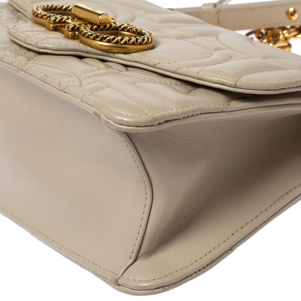 Women's Salvatore Ferragamo Light Beige Leather Quilted Gancini Flap Shoulder Bag