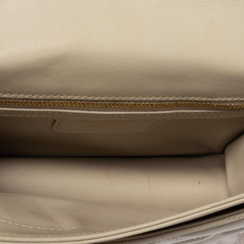 Salvatore Ferragamo Light Beige Leather Quilted Gancini Flap Shoulder Bag 2