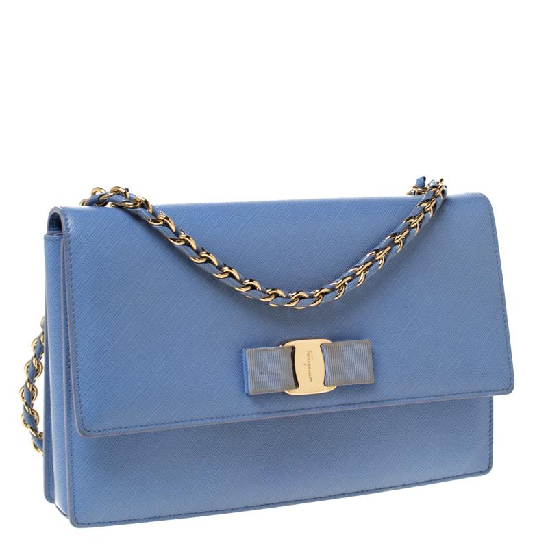 Salvatore Ferragamo Light Blue Leather Ginny Shoulder Bag For Sale