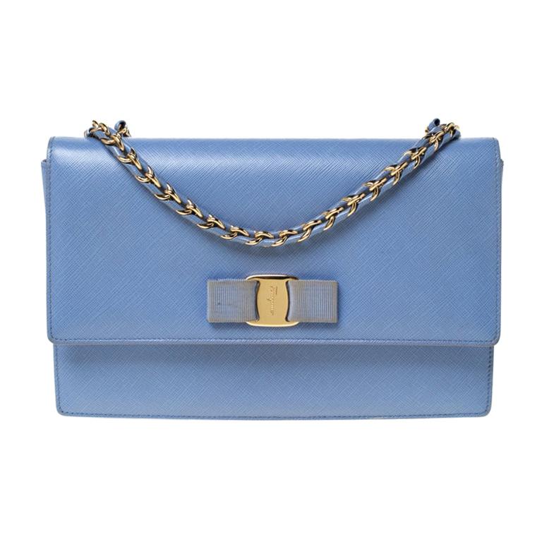 Salvatore Ferragamo Light Blue Leather Ginny Shoulder Bag For Sale at ...
