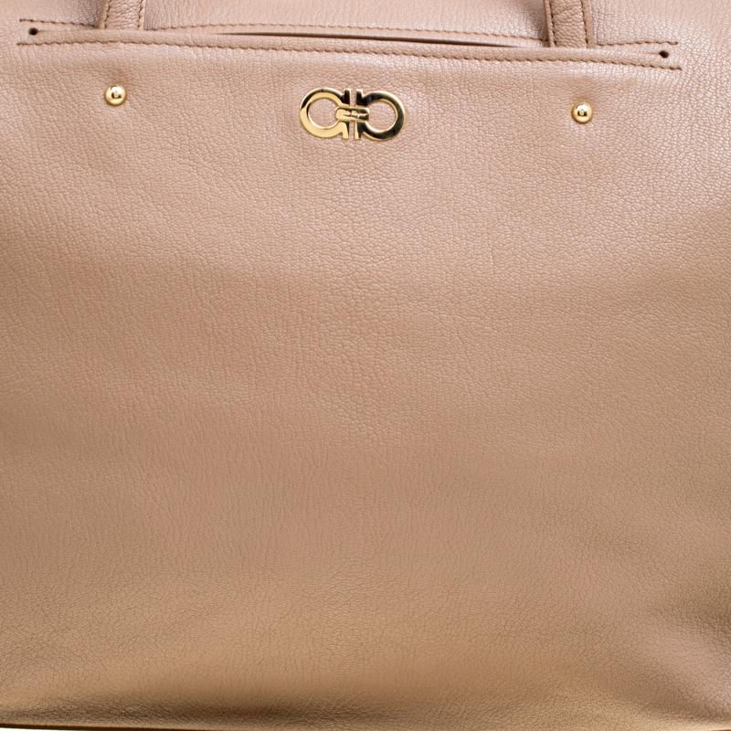 Salvatore Ferragamo Light Brown Leather Mika Tote For Sale at 1stDibs