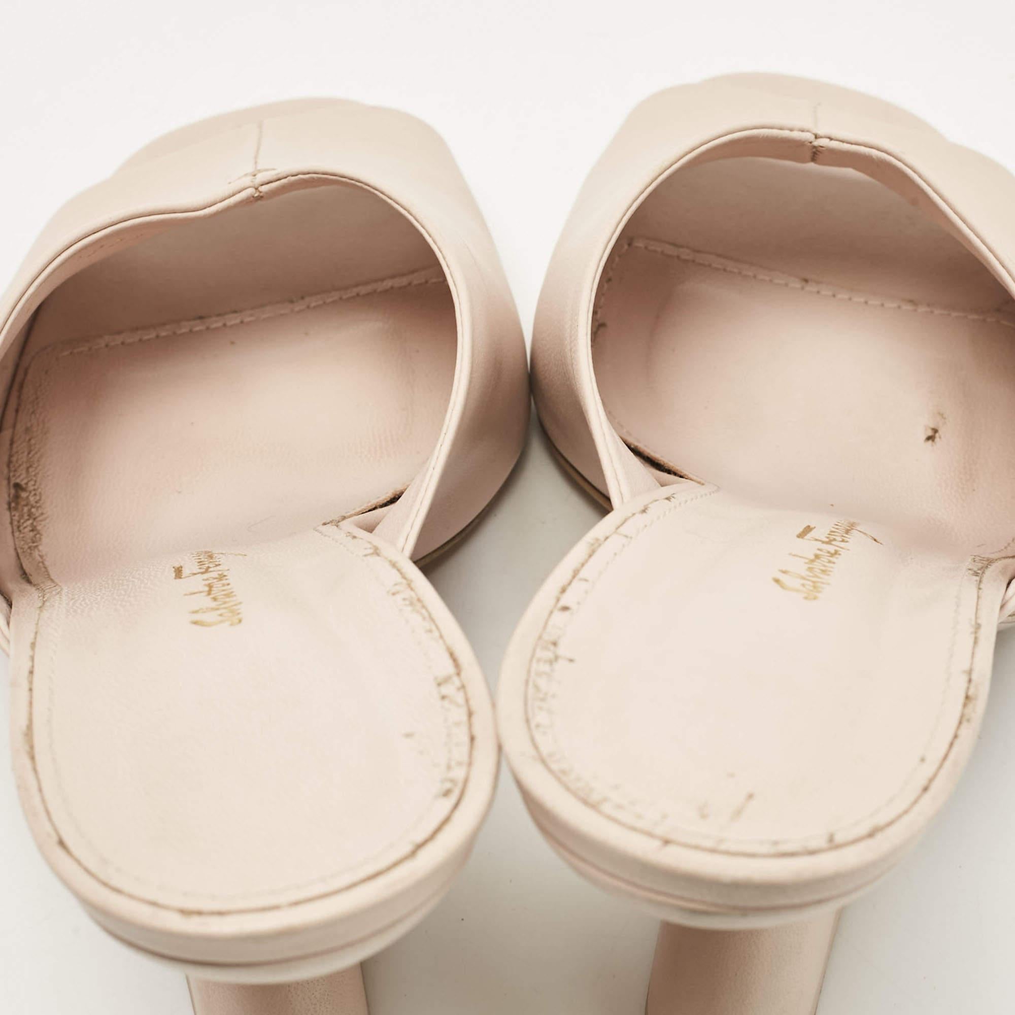 Salvatore Ferragamo Light Pink Leather Sansu Slide Sandals Size 38.5 3