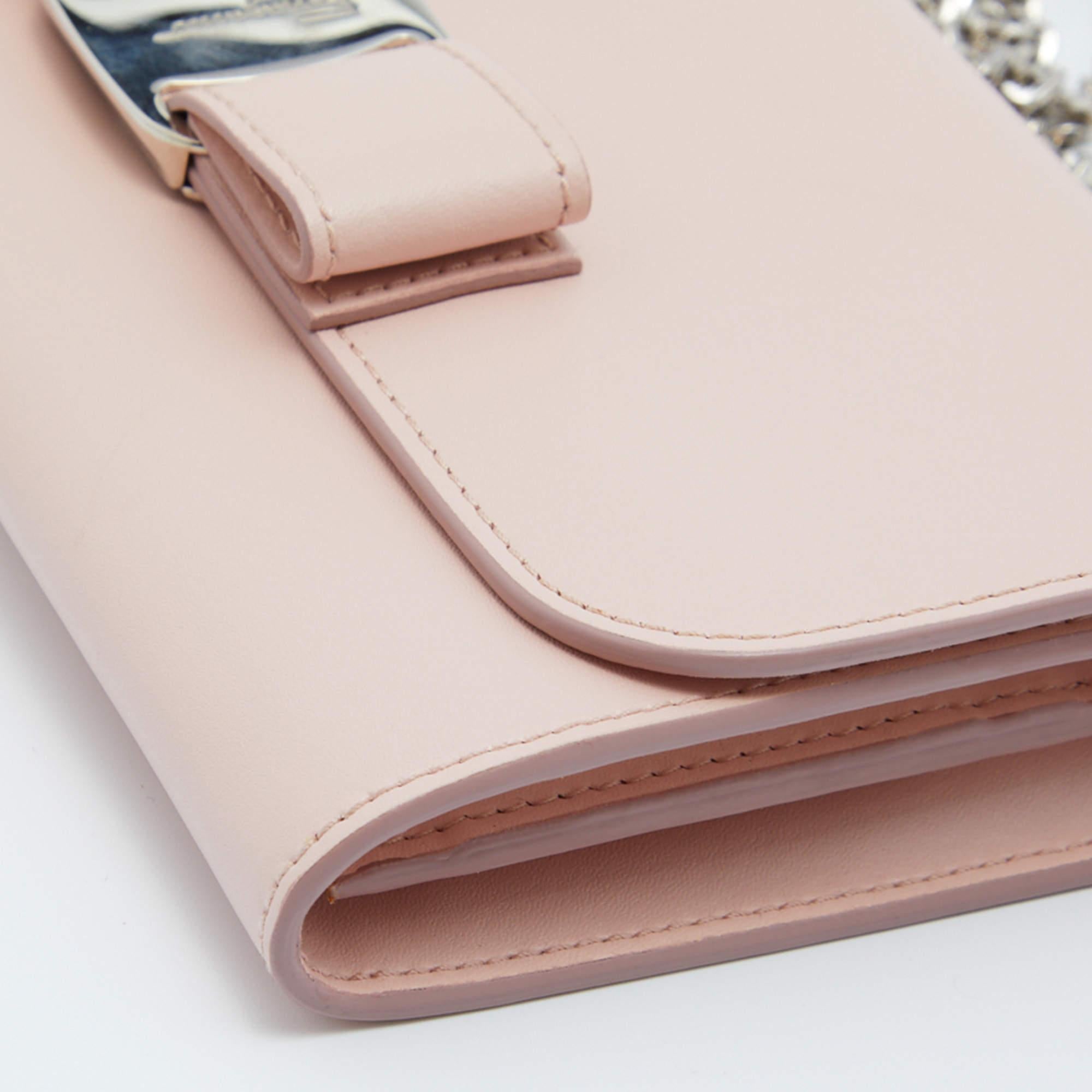 Salvatore Ferragamo Light Pink Leather Vara Bow Wallet on Chain 4
