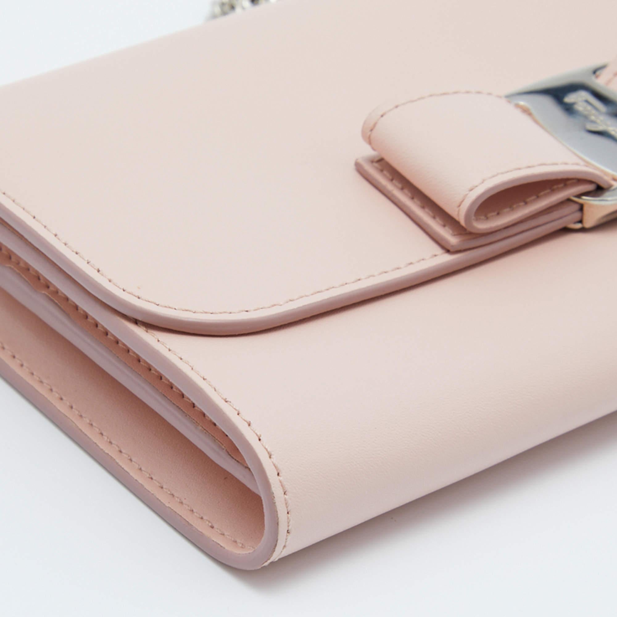 Salvatore Ferragamo Light Pink Leather Vara Bow Wallet on Chain 3