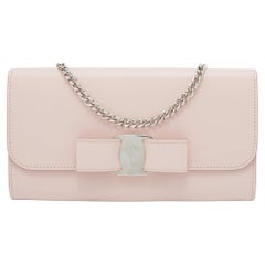 Salvatore Ferragamo Light Pink Leather Vara Bow Wallet on Chain