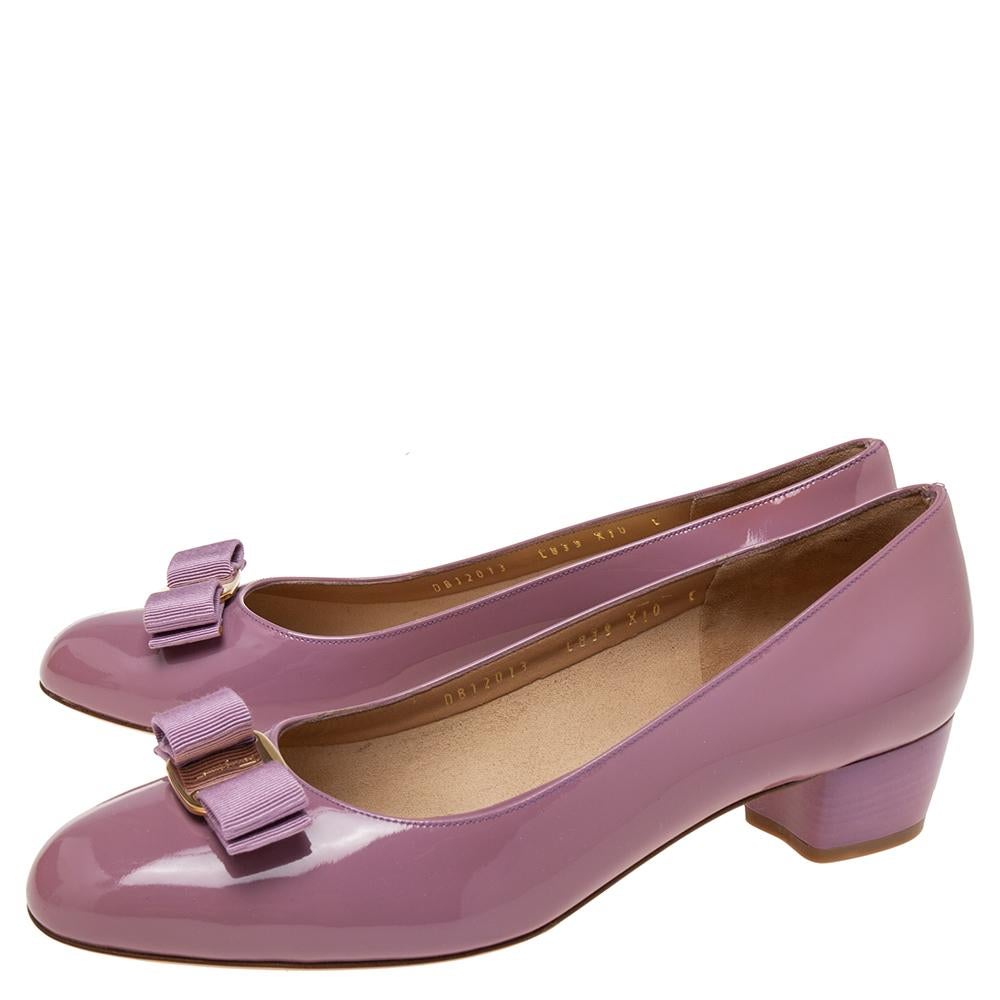 Salvatore Ferragamo Lilac Patent Leather Vara Bow Pumps Size 40.5 3