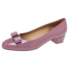 Salvatore Ferragamo Lilac Patent Leather Vara Bow Pumps Size 40.5