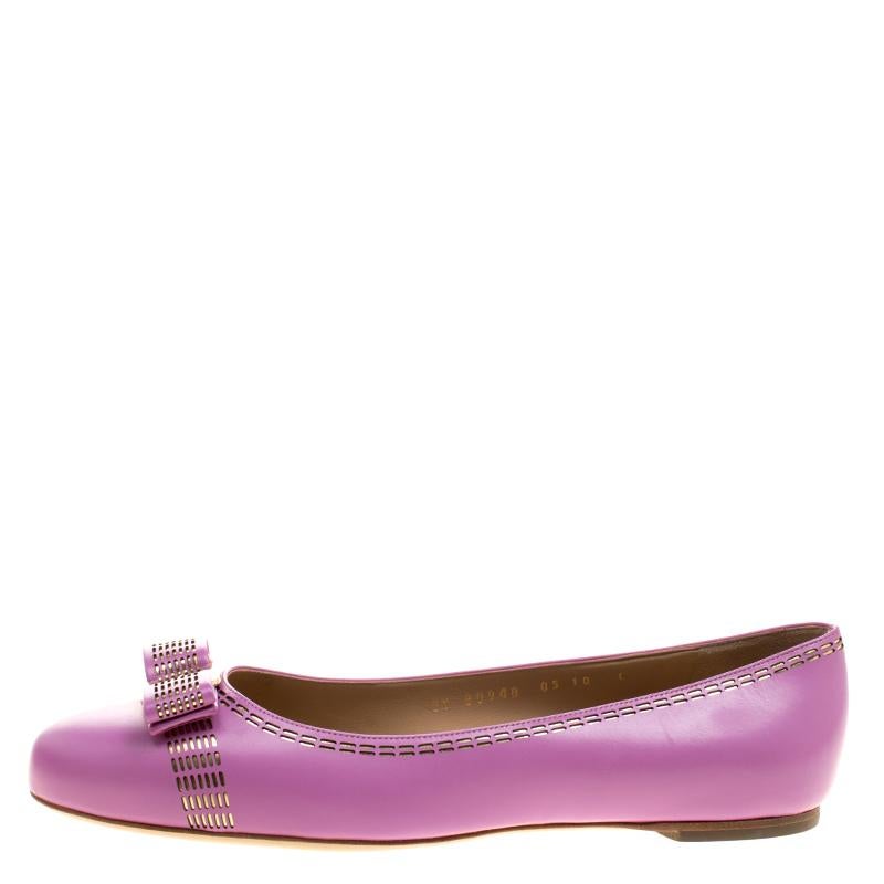 Women's Salvatore Ferragamo Lilac Purple Leather Vara Ballet Flats Size 40.5