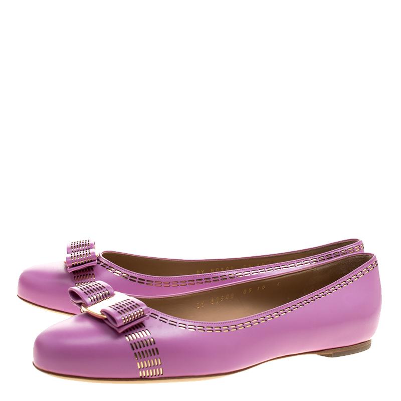 Salvatore Ferragamo Lilac Purple Leather Vara Ballet Flats Size 40.5 2