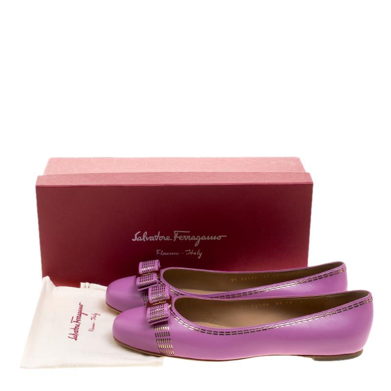 Salvatore Ferragamo Lilac Purple Leather Vara Ballet Flats Size 40.5 4