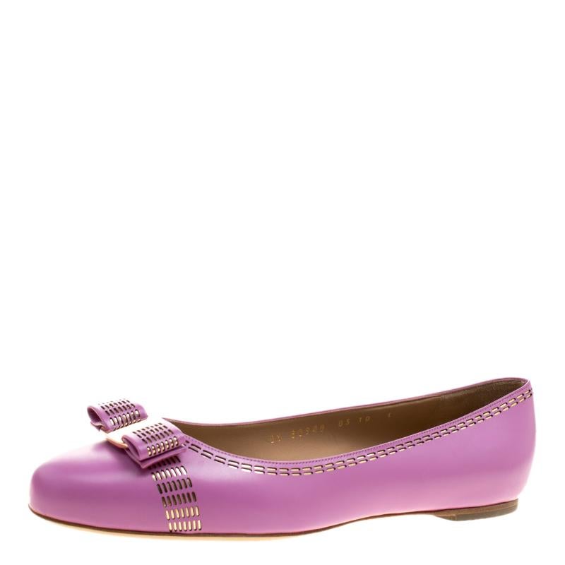 Salvatore Ferragamo Lilac Purple Leather Vara Ballet Flats Size 40.5