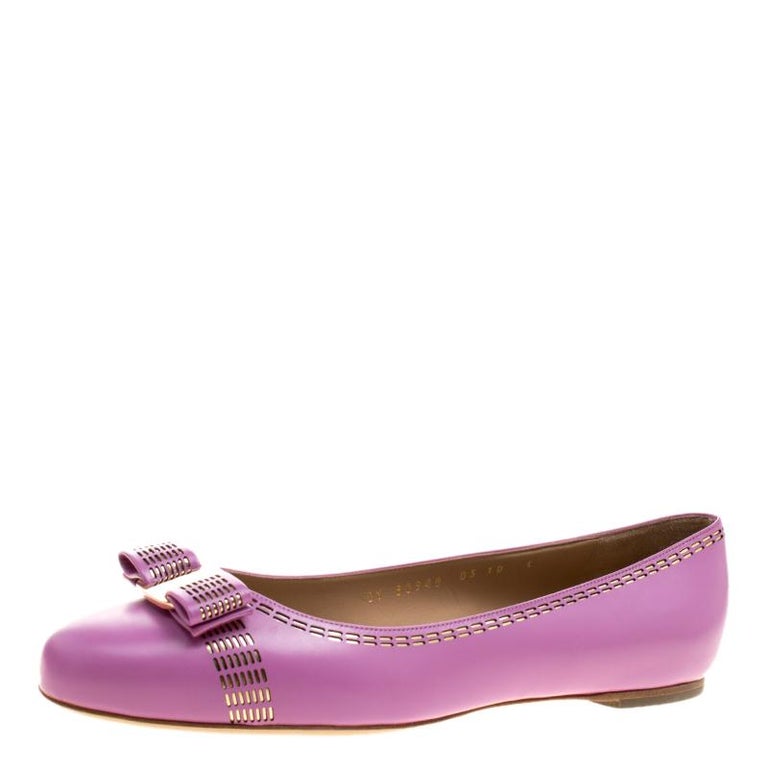 Salvatore Ferragamo Lilac Purple Leather Vara Ballet Flats Size 40.5 ...